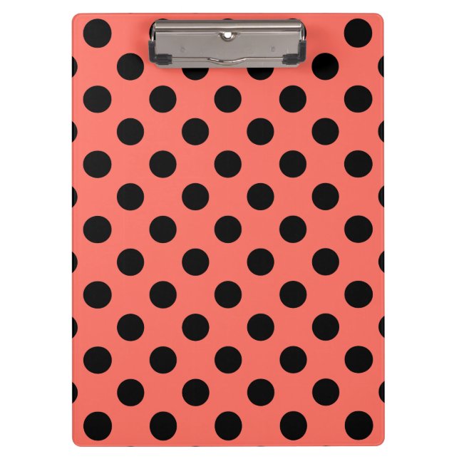 Schwarze Polka-Punkte auf lebende Korallen Klemmbrett (Vorderseite)