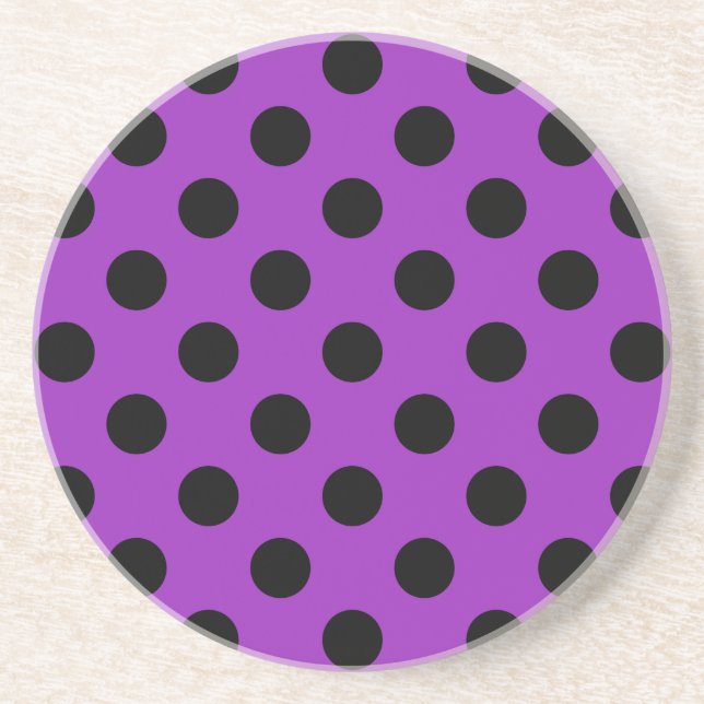 Schwarze Polka Punkte auf lila Getränkeuntersetzer (Vorne)