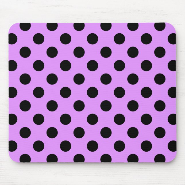 Schwarze Polka-Punkte auf Lila Mousepad (Vorne)