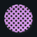 Schwarze Polka-Punkte auf Lila Pappteller<br><div class="desc">Schwarze Polka-Punkte auf Lila</div>
