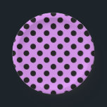 Schwarze Polka-Punkte auf Lila Pappteller<br><div class="desc">Schwarze Polka-Punkte auf Lila</div>