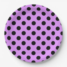 Schwarze Polka-Punkte auf Lila Pappteller