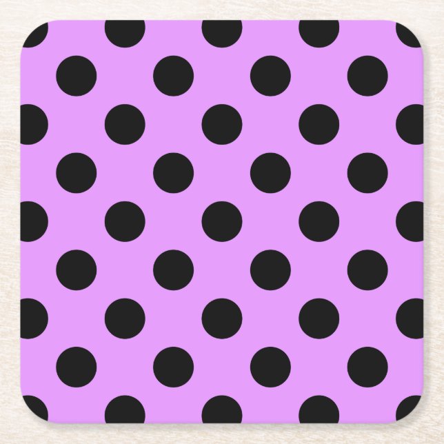 Schwarze Polka-Punkte auf Lila Rechteckiger Pappuntersetzer (Vorderseite)