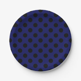 Schwarze Polka Punkte auf marineblau Pappteller