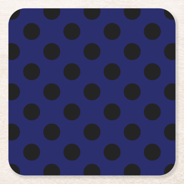 Schwarze Polka Punkte auf marineblau Rechteckiger Pappuntersetzer (Vorderseite)