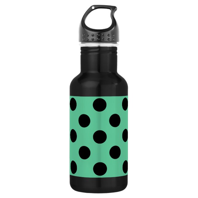 Schwarze Polka Punkte auf Minzgrün Edelstahlflasche (Vorderseite)