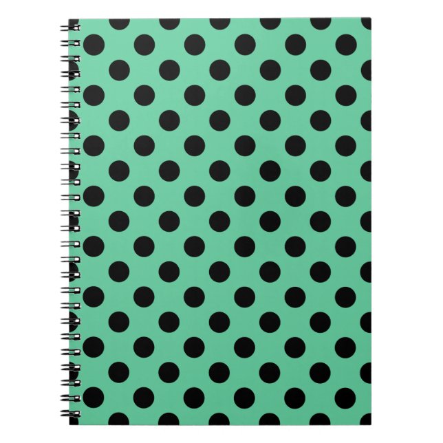 Schwarze Polka Punkte auf Minzgrün Notizblock (Vorderseite)