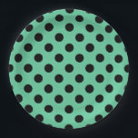 Schwarze Polka Punkte auf Minzgrün Pappteller<br><div class="desc">Schwarze Polka Punkte auf Minzgrün</div>