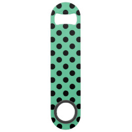 Schwarze Polka Punkte auf Minzgrün Speedflaschenöffner