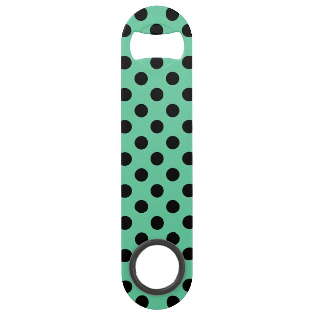 Schwarze Polka Punkte auf Minzgrün Speedflaschenöffner (Vorderseite)