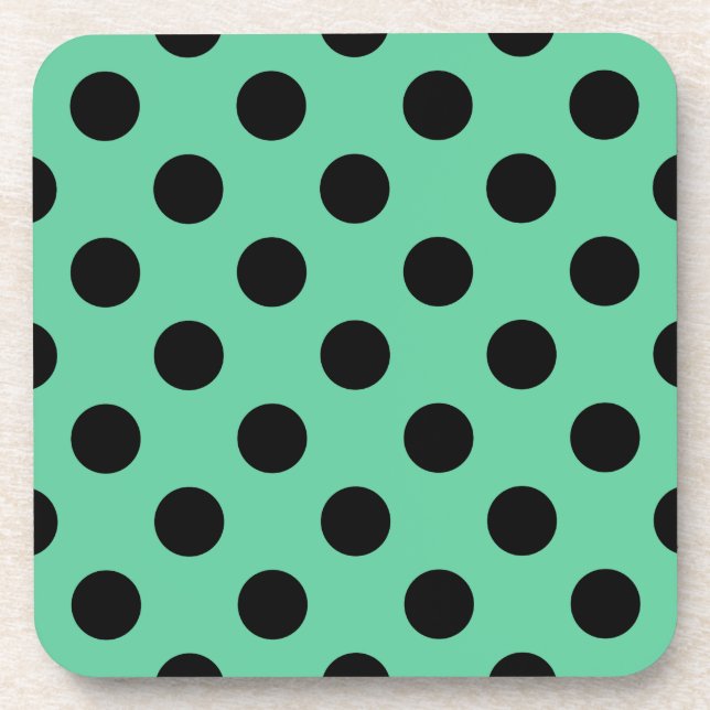 Schwarze Polka Punkte auf Minzgrün Untersetzer (Vorderseite)