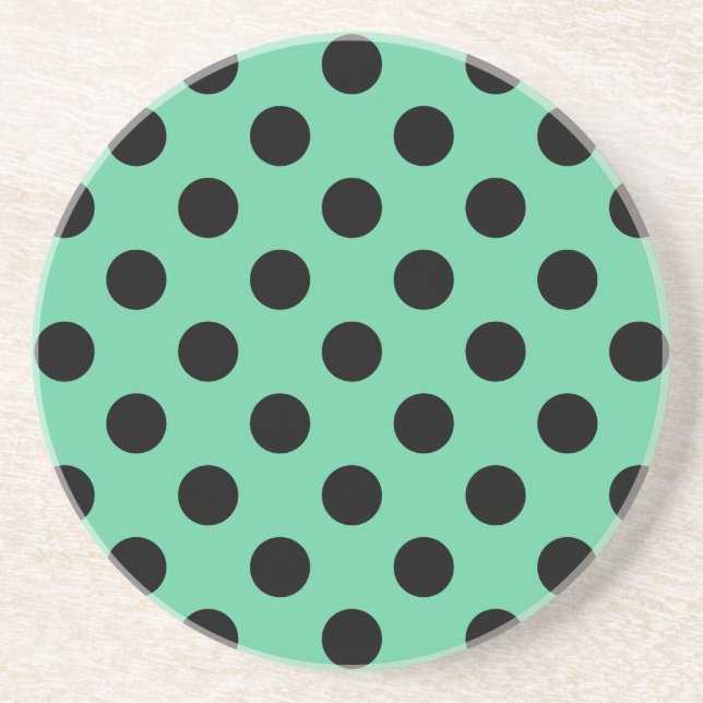 Schwarze Polka Punkte auf Minzgrün Untersetzer (Vorne)