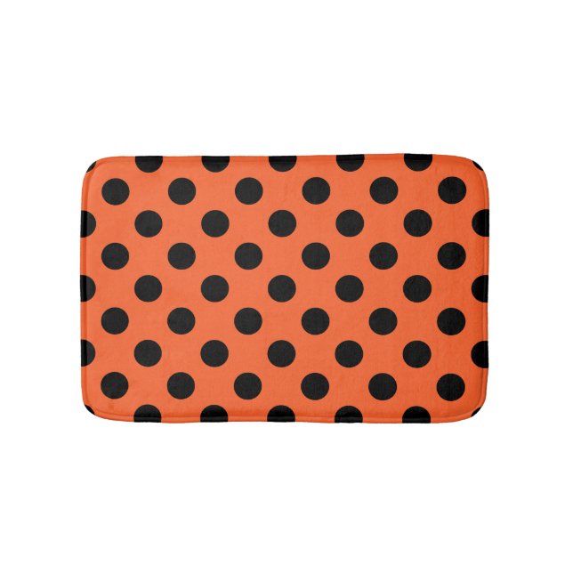 Schwarze Polka-Punkte auf Orange Badematte (Vorderseite)