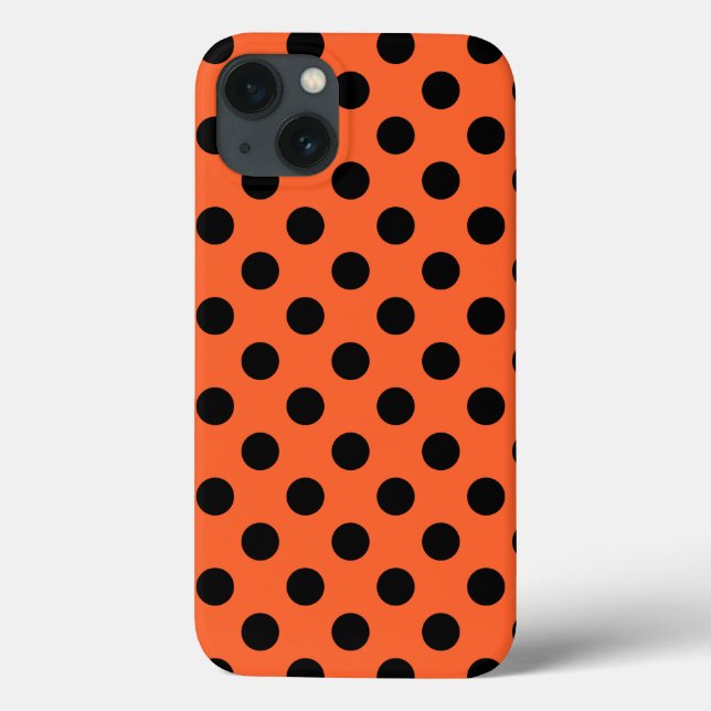 Schwarze Polka Punkte auf orange Case-Mate iPhone  Hülle (Rückseite)