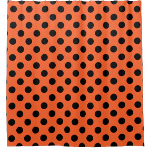 Schwarze Polka-Punkte auf Orange Duschvorhang
