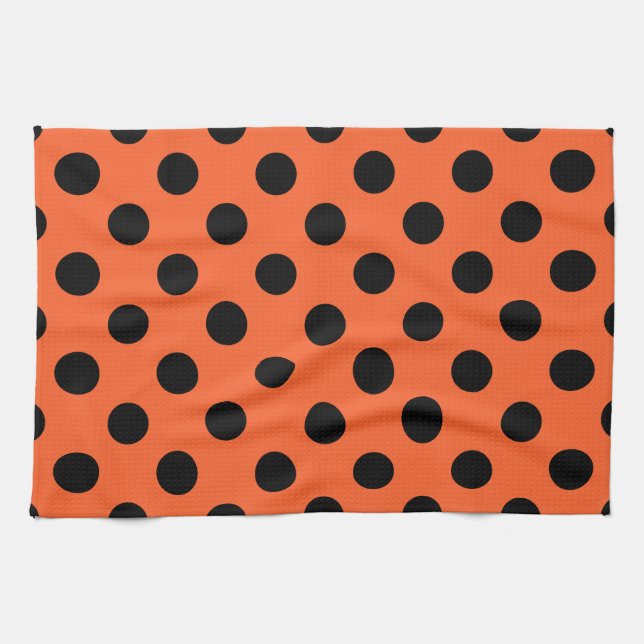 Schwarze Polka-Punkte auf Orange Küchentuch (Horizontal)
