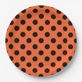 Schwarze Polka-Punkte auf Orange Pappteller