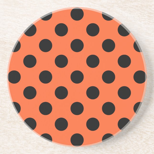 Schwarze Polka-Punkte auf Orange Sandstein Untersetzer (Vorne)