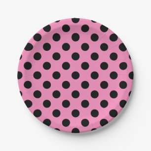 Schwarze Polka-Punkte auf Rosa Pappteller