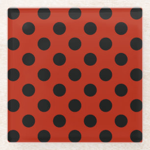 Schwarze Polka Punkte auf rot Glasuntersetzer