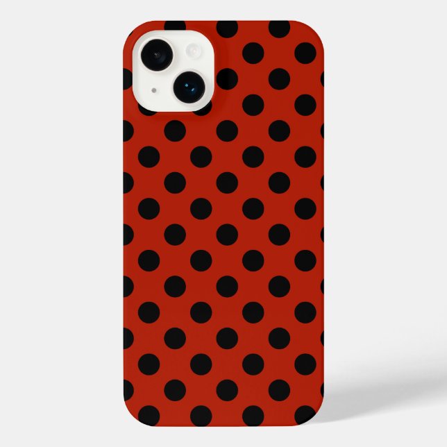 Schwarze Polka Punkte auf rot iPhone 14 Plus Hülle (Rückseite)
