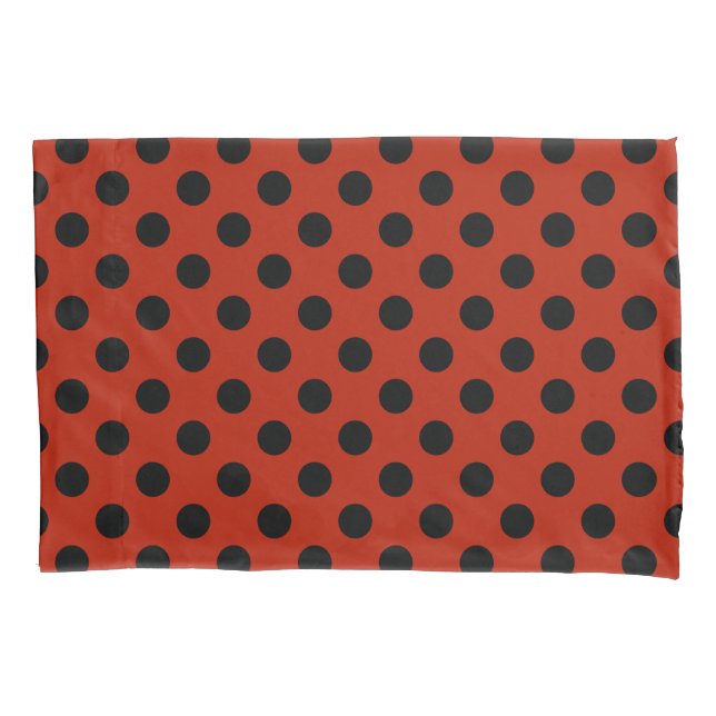 Schwarze Polka Punkte auf rot Kissenbezug (Vorderseite)
