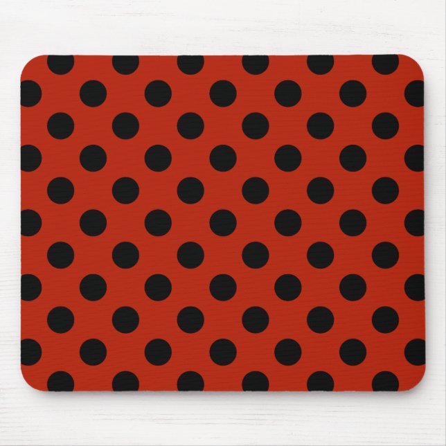 Schwarze Polka Punkte auf rot Mousepad (Vorne)