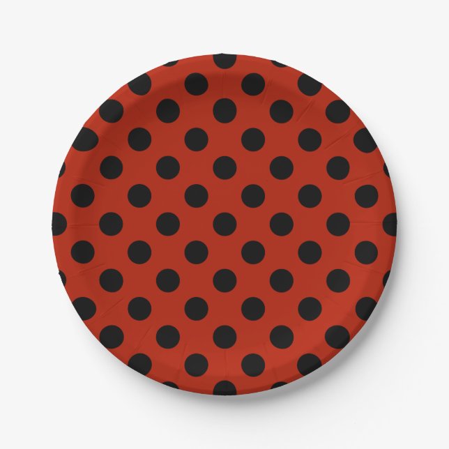 Schwarze Polka Punkte auf rot Pappteller (Vorderseite)