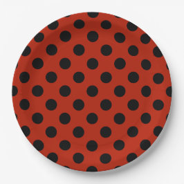 Schwarze Polka Punkte auf rot Pappteller
