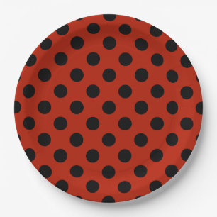 Schwarze Polka Punkte auf rot Pappteller