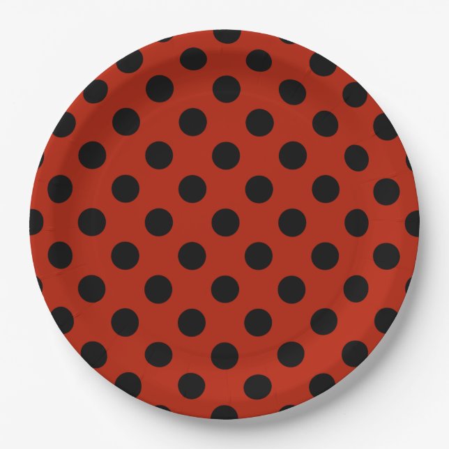 Schwarze Polka Punkte auf rot Pappteller (Vorderseite)