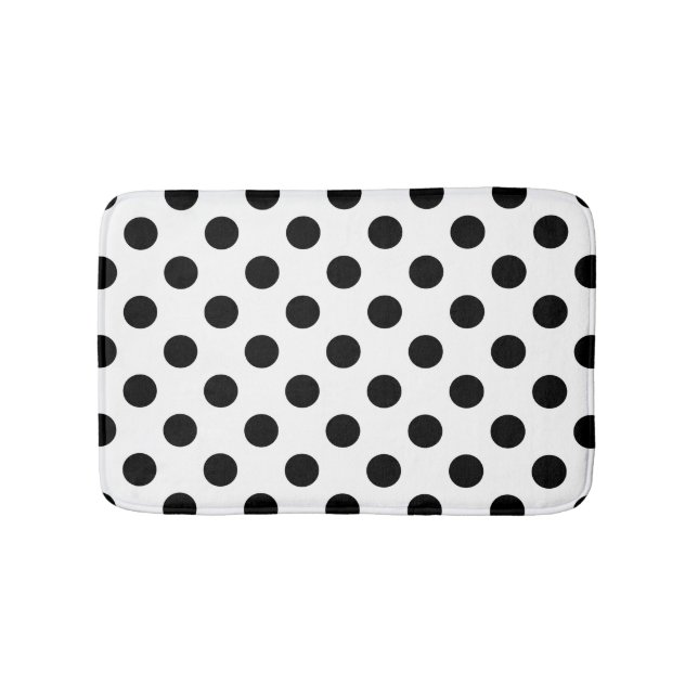 Schwarze Polka Punkte auf weiß Badematte (Vorderseite)