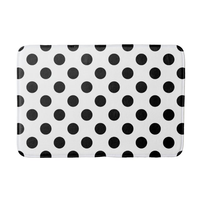Schwarze Polka Punkte auf weiß Badematte (Vorderseite)