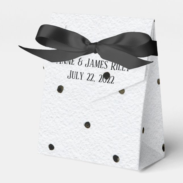 schwarze Polka-Punkte auf weiß Geschenkschachtel (Vorderseite)