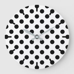 Schwarze Polka Punkte auf weiß Große Wanduhr