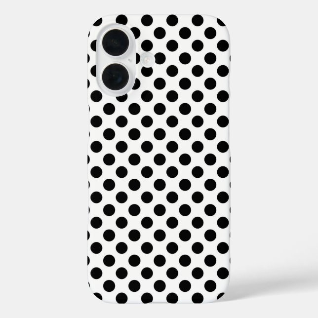Schwarze Polka Punkte auf Weiß iPhone 16 Hülle (Rückseite)