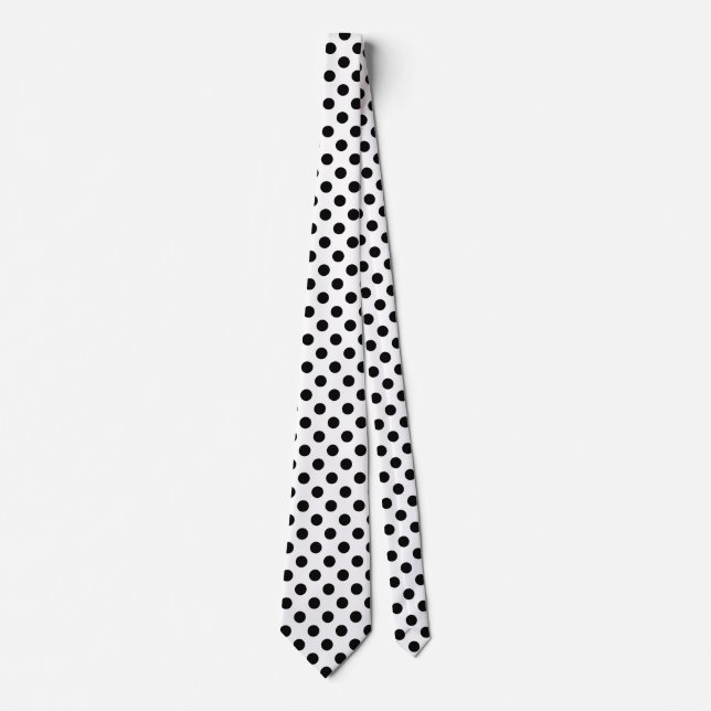 Schwarze Polka Punkte auf weiß Krawatte (Vorderseite)