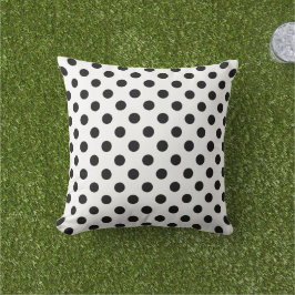 Schwarze Polka Punkte auf weißem Background Kissen Für Draußen