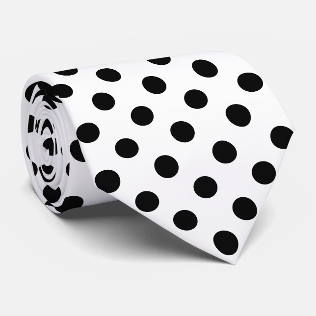 Schwarze Polka Punkte auf weißem Hintergrund Krawatte (Gerollt)