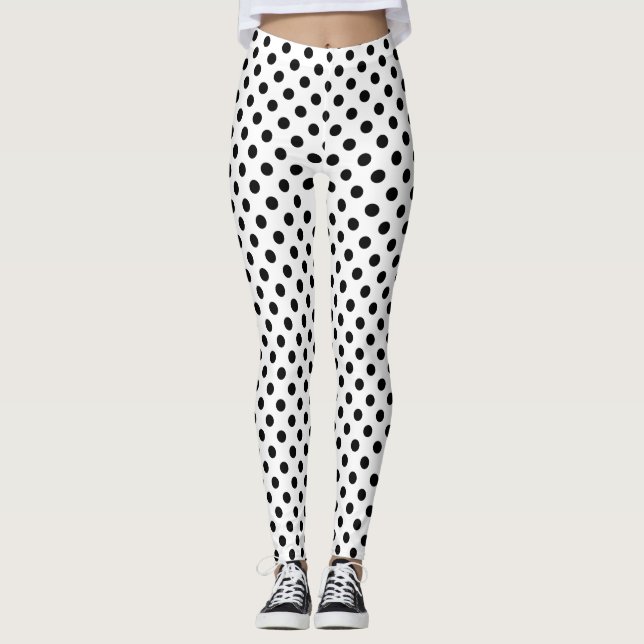 Schwarze Polka Punkte auf weißem Hintergrund Leggings (Vorderseite)