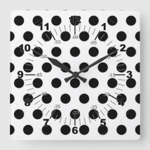 Schwarze Polka Punkte auf weißem Hintergrund Quadratische Wanduhr