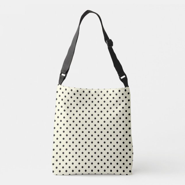 Schwarze Polka-Punkte-Design auf Creme Tragetaschen Mit Langen Trägern (Rückseite)