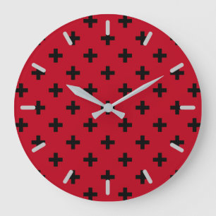 Schwarze Pollenkreuze auf Rot Große Wanduhr