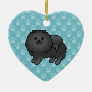 Schwarze Pomeranian-Hund-Cartoon-Illustration auf  Keramikornament