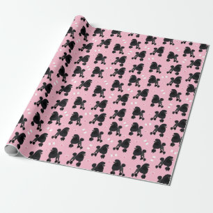 Schwarze Poodles und Bows Muster Pink Geschenkpapier