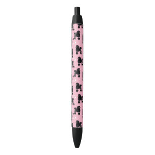 Schwarze Poodles und Bows Muster Pink Kugelschreiber