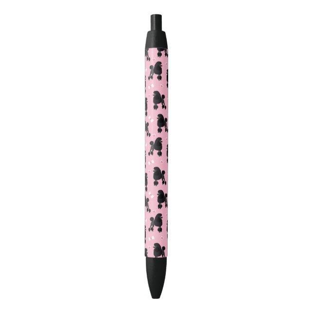 Schwarze Poodles und Bows Muster Pink Kugelschreiber (Vorderseite Vertikal)