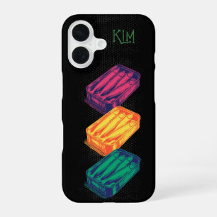 Schwarze Pop-Art-Sardinen-Kunst-Grunge-Zeichnung-M iPhone 16 Hülle