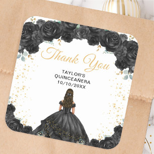 Schwarze Prinzessin Quinceañera Danke Quadratischer Aufkleber
