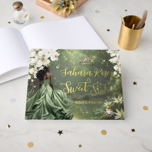 Schwarze Prinzessin und Frosch Weise Grüne Kleid S Gästebuch